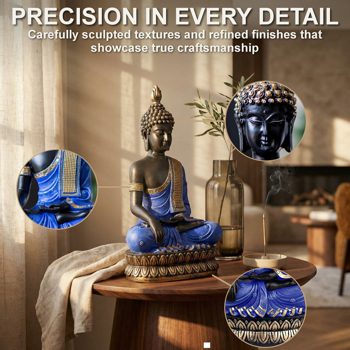Large 12.5 Inch Polyresin Buddha Statue (Blue and Gold)