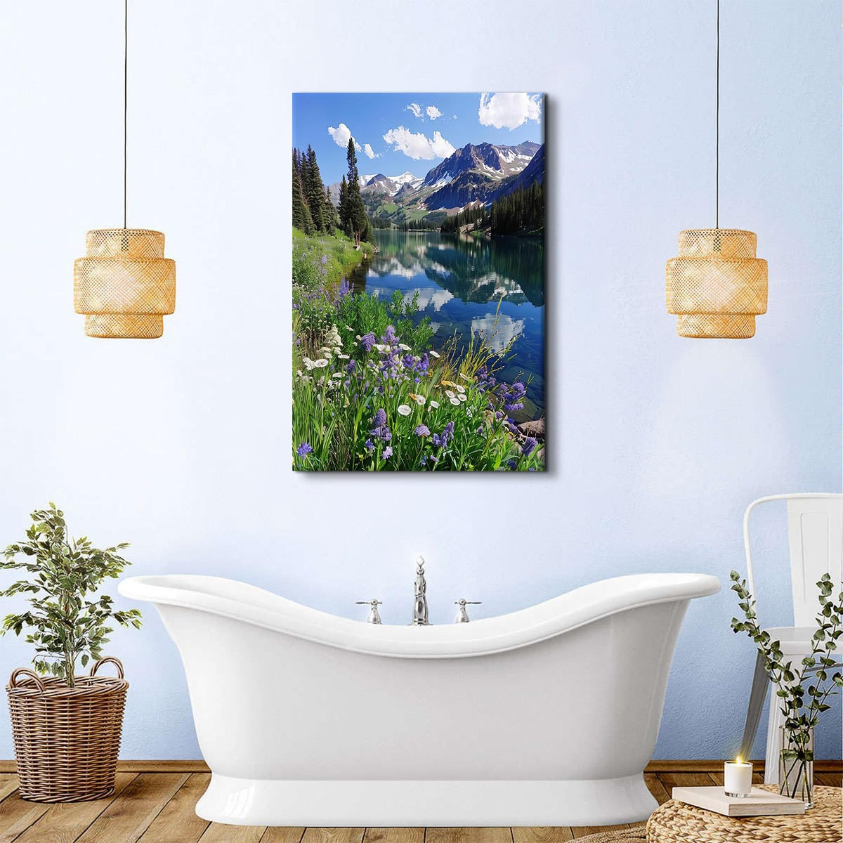 Mountain Wall Art Nature Forest Wall Decor Colorado National Park Posters Spring Floral Landscape Canvas Pictures Rocky Mountain Lake Canvas Prints Artwork for Living Room Office Home Decoration 16x24" (48"L x 32"W / Rocky Mountains)