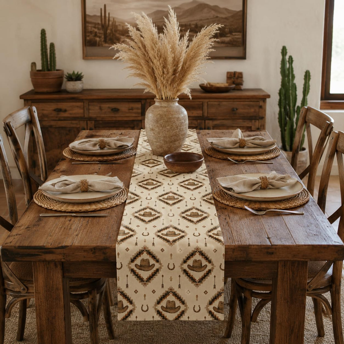 Western Cowboy Table Runner (13x72inch / Aztec Cow)