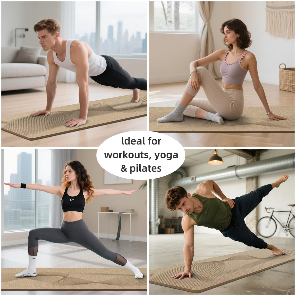 Yoga Mat 72x25×0.3 Inch (Beige)