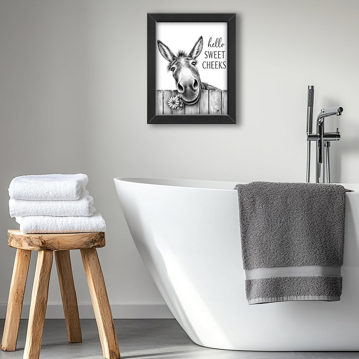 Funny Bathroom Wall Art Framed Donkey Bathroom Decor (Framed Bathroom Art 3 / 24"L x 16"W)