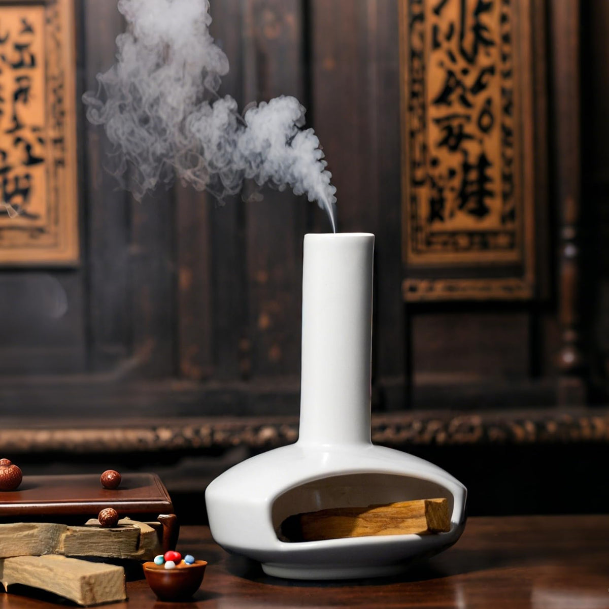 Ceramic Mini Chiminea Palo Santo Burner (Round Bottomed Palo - White)