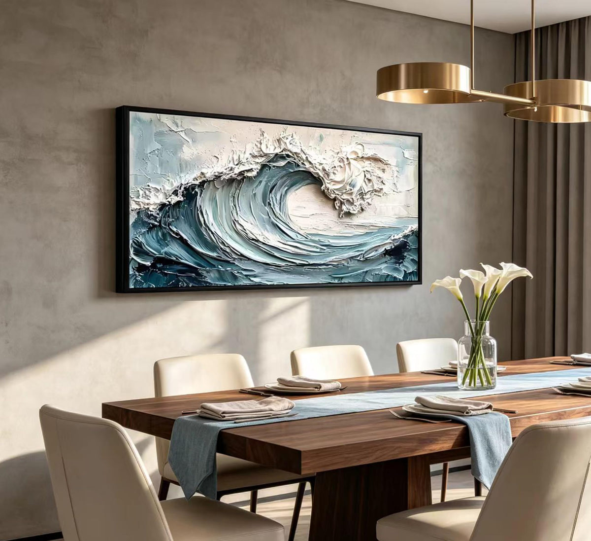 Large Abstract Textured Wave Wall Art (Textured Waves / 40"L x 20"W)