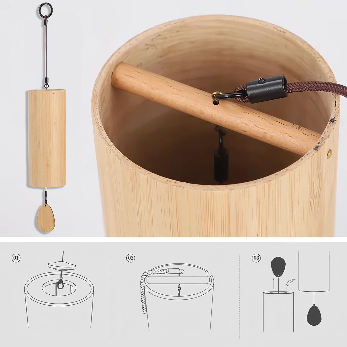 Bamboo Wind Chimes for Sound Healing Windchime for Meditation Home & Garden Decoration as Am