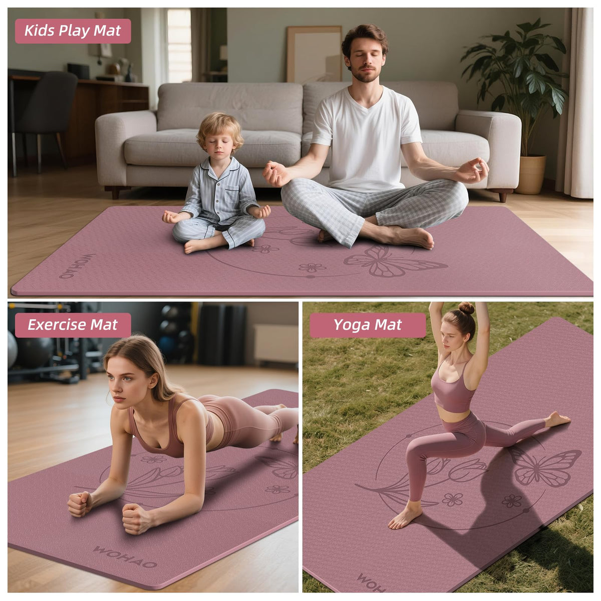 Large 76"x40"x0.4" Yoga Mat (Dull Pink)