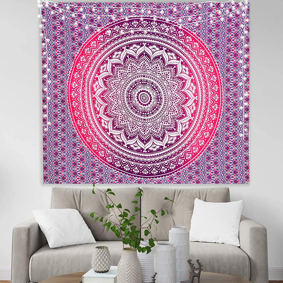 Tapestry Wall Hanging Hippie Mandala Bohemian Hippy Psychedelic Design Indian Tapestries Bedspread 30 x 40 Inches (40"L x 30"W / Pink Purple)