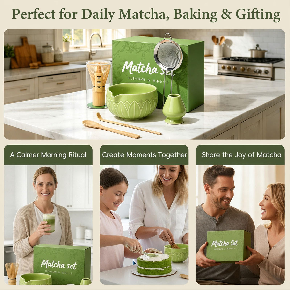 Matcha Whisk Set with Ceramic Bowl & Bamboo Chasen (Leaf Green)