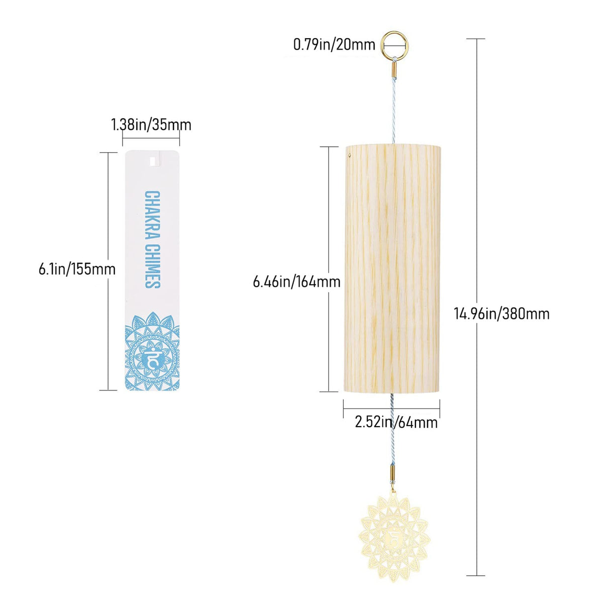 Chakra Chimes Natural Bamboo Wind Chimes Meditation Chord Windchime Wind Bell for Home Decoration Zen Mindfulness Throat Chakra (Throat)