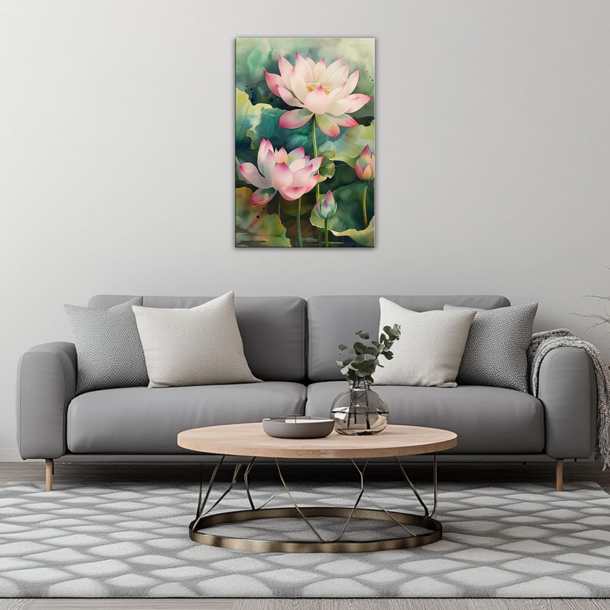 Lotus Canvas Wall Art Watercolor Pink Lotus Flower Painting Print Zen Spiritual Decor for Living Room Bedroom Bathroom Home (Artwork-7 / 30"L x 20"W)