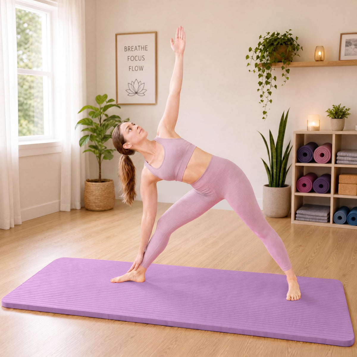 1" Extra Thick Yoga Mat (Taro Purple / 71"L x 24"W x 1"Th)