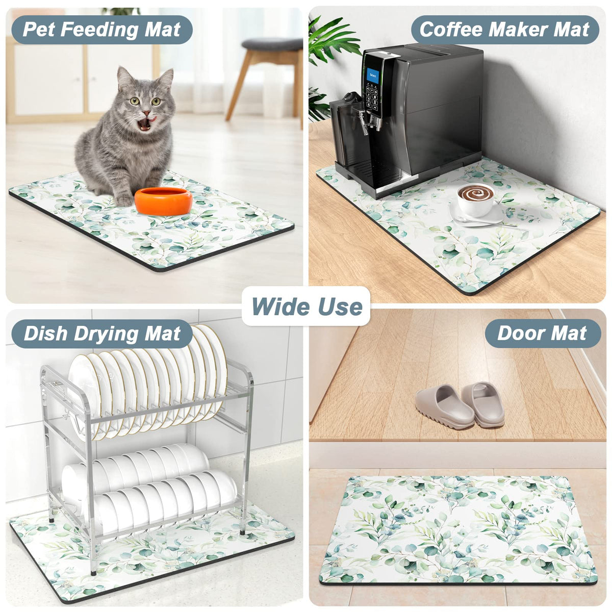 Coffee Mat 16" x 24" Cute Minimalism Design Coffee Bar Mats for Espresso Machine Station Accessories and Organizer (Minimalism Leaves / 16" x 24")