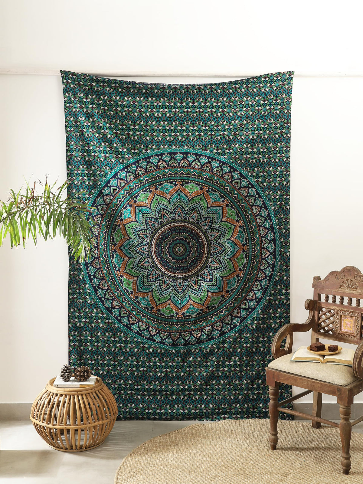 Mandala Hippie Psychedelic Ombre Tapestry Wall Hanging (82"L x 54"W / Tarqouise)