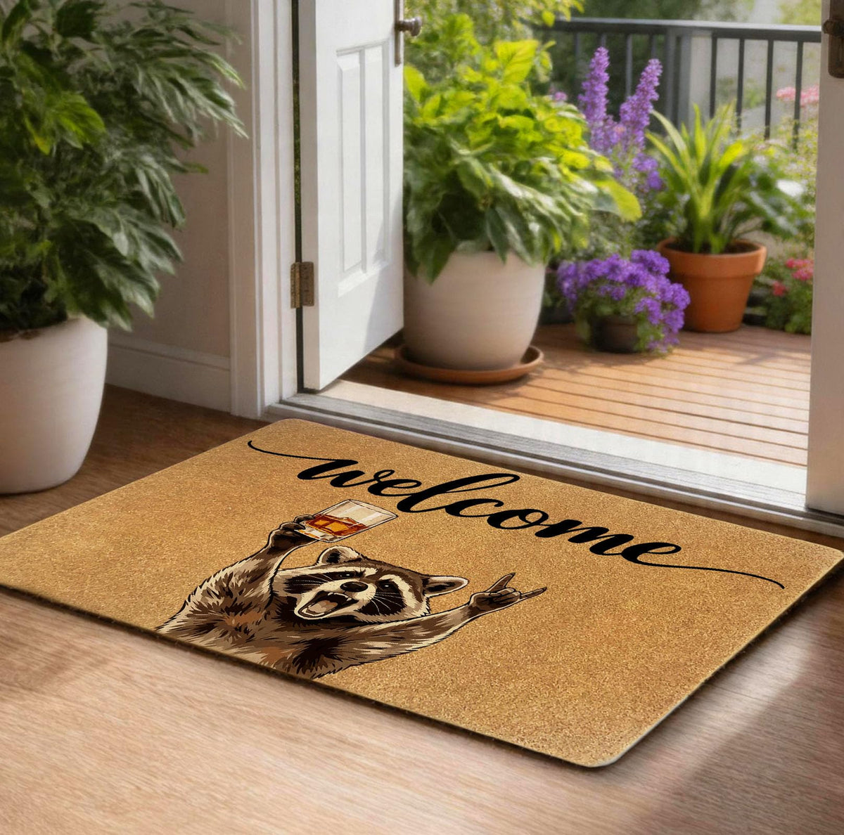 Rock Raccoon Whiskey Coir Doormat 17x30 (Raccoon Whiskey Welcome)