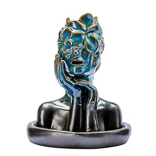 Flower Masked Half Face of Women in Hands Statue Backflow Incense Holder (Women B)