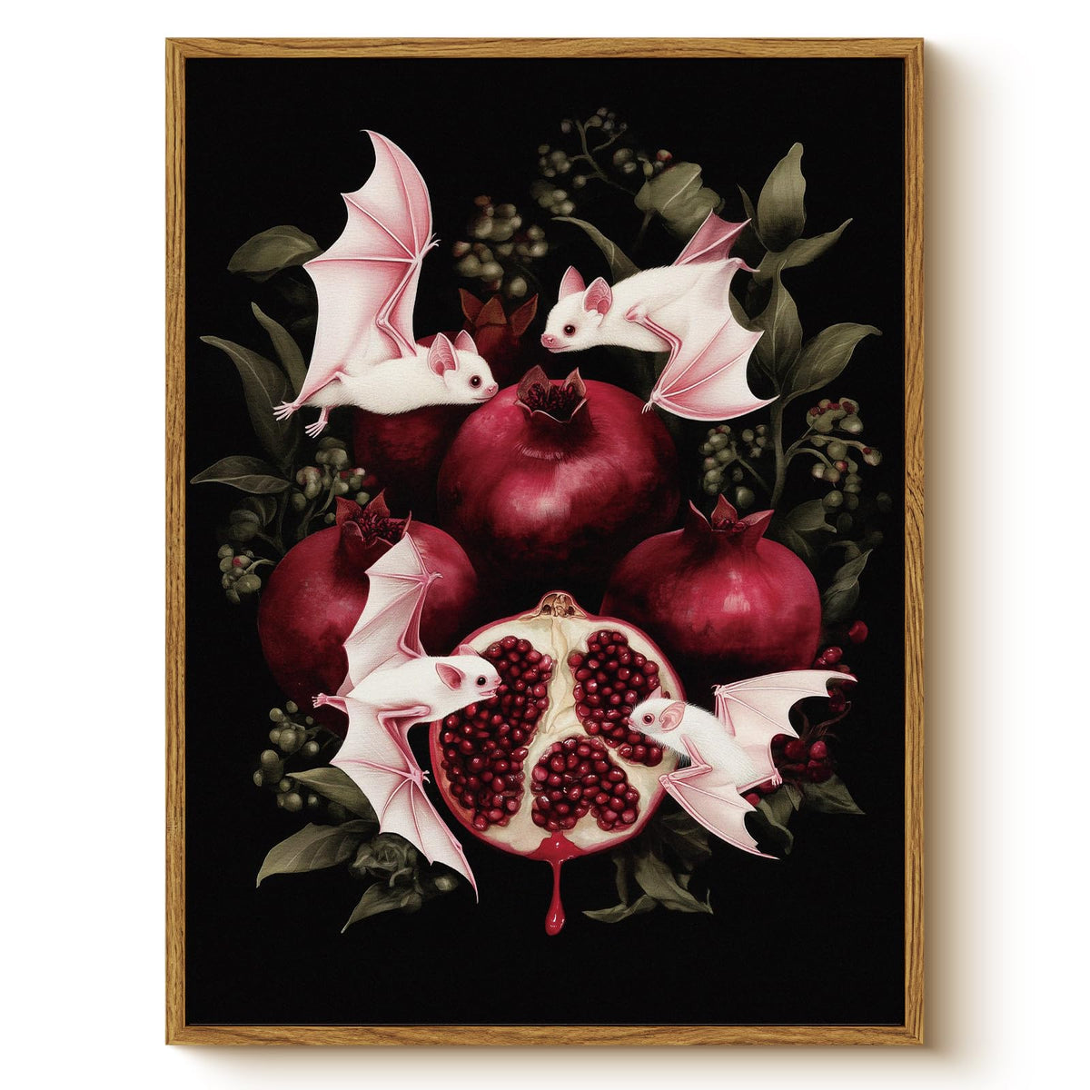 Fantasy Framed Gothic Wall Art 12x16 Inch (Fruit Bat / 16"L x 12"W)
