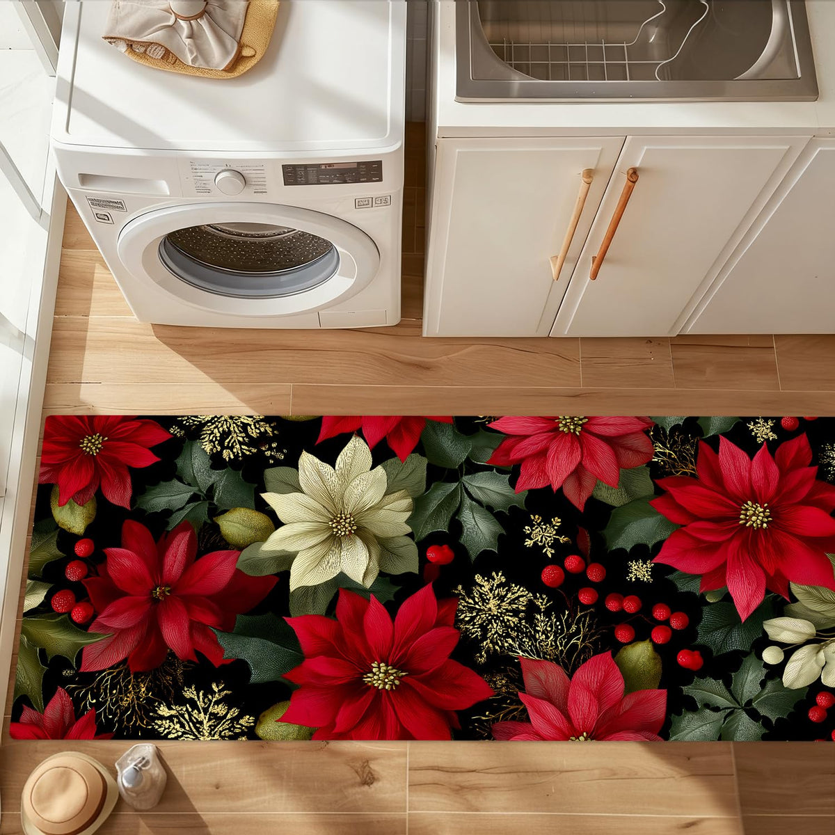 Poinsettia Laundry Room Rug 20x47 Inch (#14)