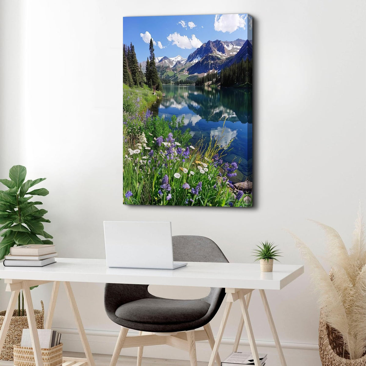 Mountain Wall Art Nature Forest Wall Decor Colorado National Park Posters Spring Floral Landscape Canvas Pictures Rocky Mountain Lake Canvas Prints Artwork for Living Room Office Home Decoration 16x24" (48"L x 32"W / Rocky Mountains)