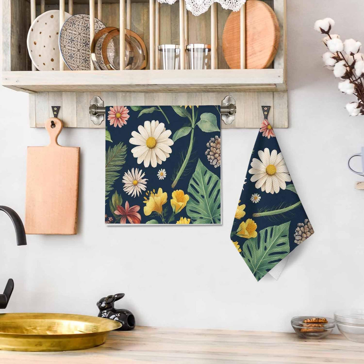 Floral Kitchen Towels Set of 2 Vintage Boho Botanical Dish Towels Absorbent Soft Hand Tea Bar Towels for Farmhouse Home Decor 16"X24" (Floral-9)
