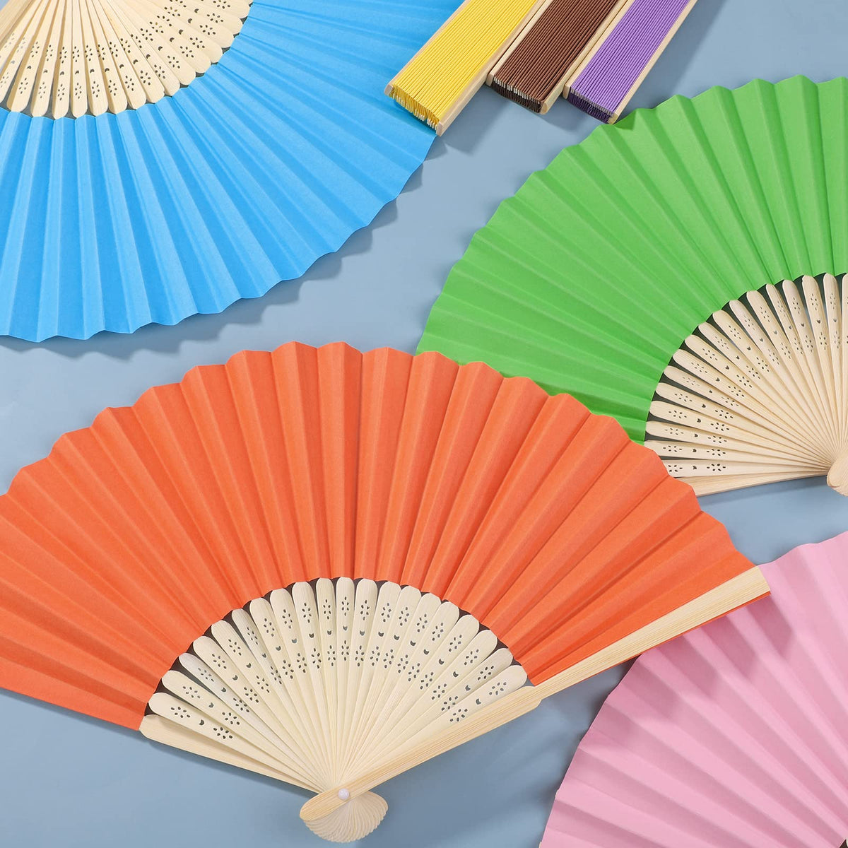 24 Pieces Handheld Paper Fans Paper Folding Fans with Bamboos for Wedding Gift (Multi Color)