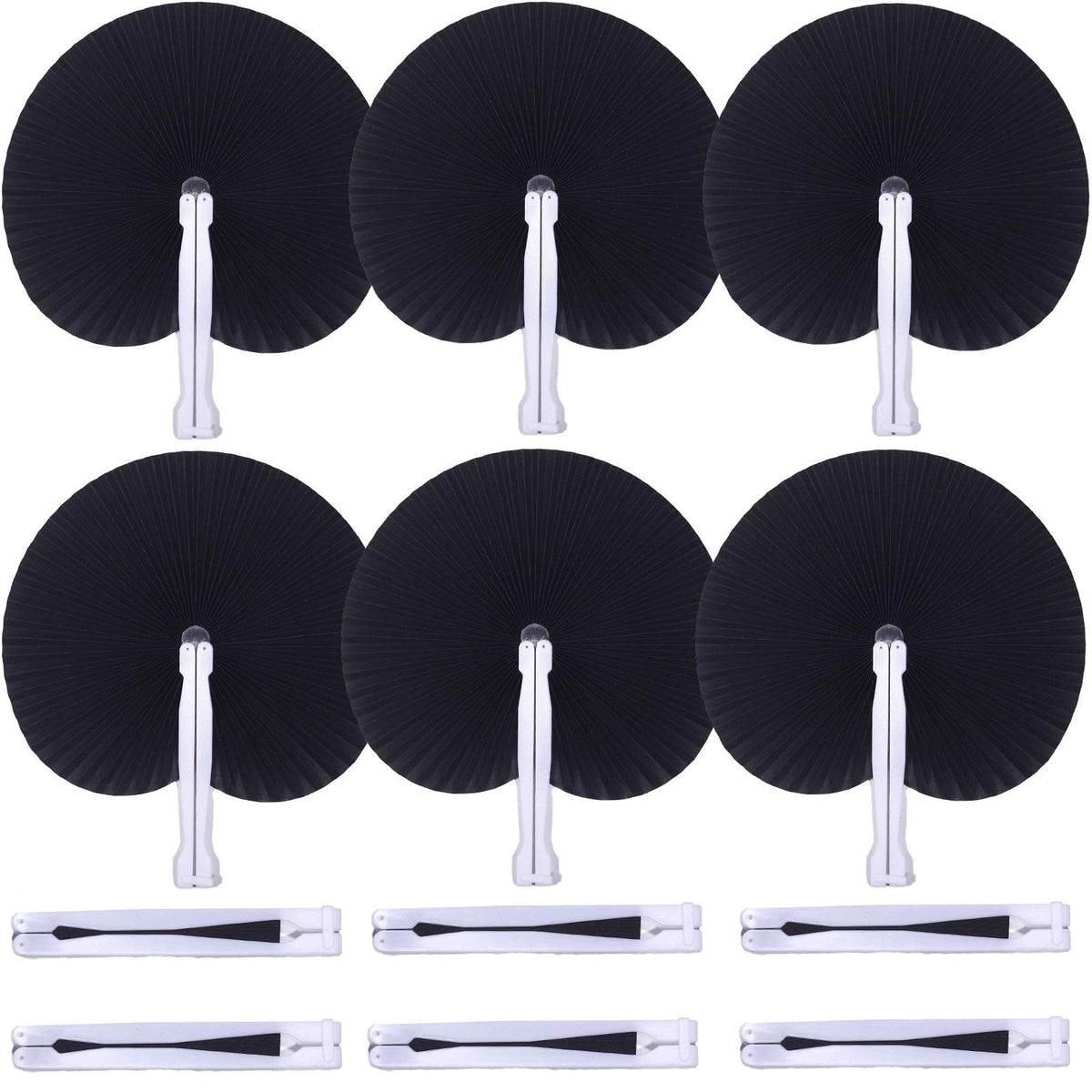 20 Pieces Black Round Paper Fans (Black / 20 PCS)
