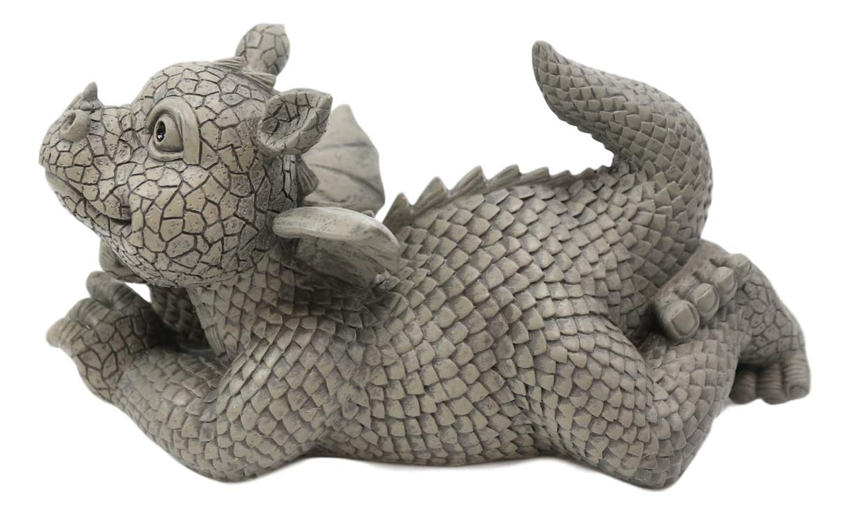 Ebros Wishful Thinking Baby Dragon On The Ground Statue 12" Long Fairy Garden Faux Stone Resin Finish Figurine (Wishful Thinking on the Ground)
