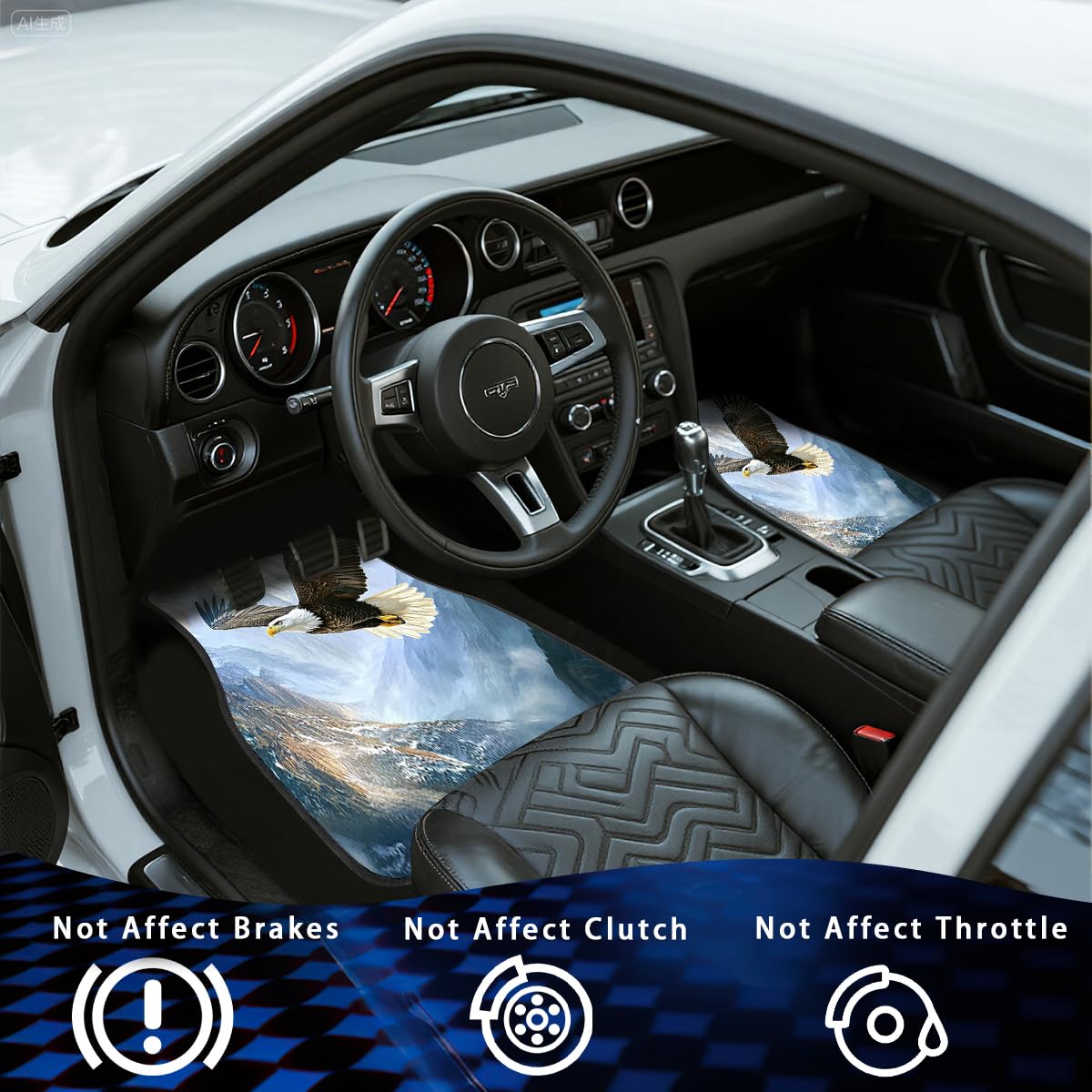 Eagle Car Floor Mats Set of 4 Rustic Sun Soaring Mountain Cloud Blue Sky Automotive Car Floor Carpets Non (26.8"L x 17.3"W x 0.4"Th / Eagle)