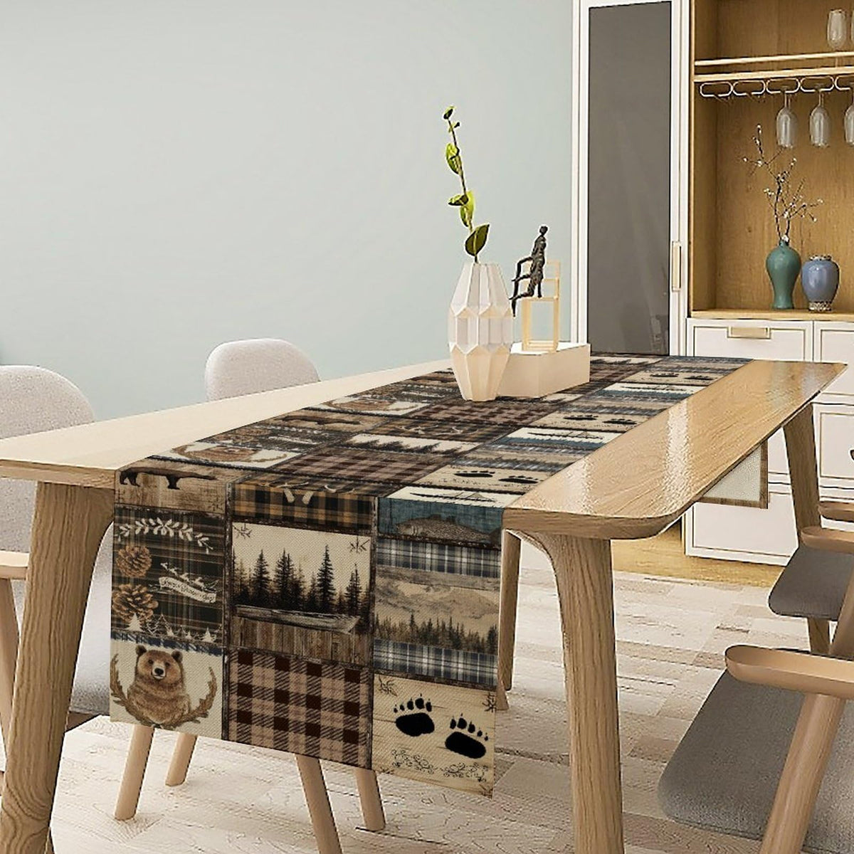 Rustic Country Bear Table Runner (13x90inch / Brown Bear)