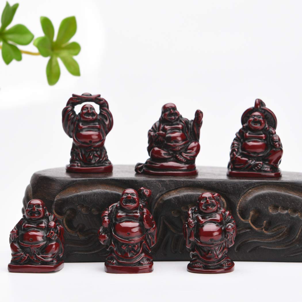 6Pcs 1'' Red Resin Laughing Buddha Figurines (1'' Resin Red Set)