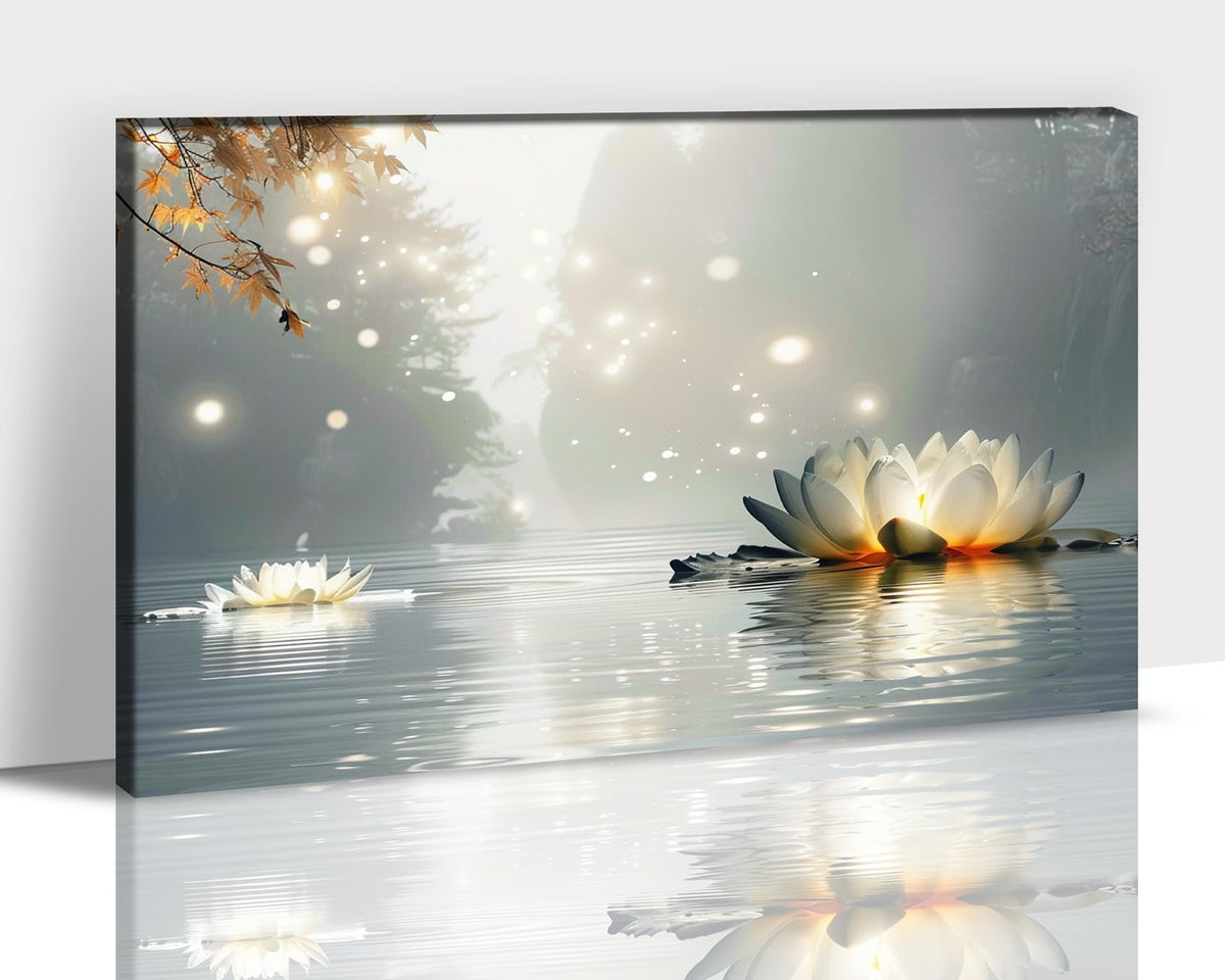 Zen Wall Art White Lotus Flower Canvas Art Print for Spa Bathroom Decor (Zen Stones Canvas Frame-24 / 18"L x 12"W)