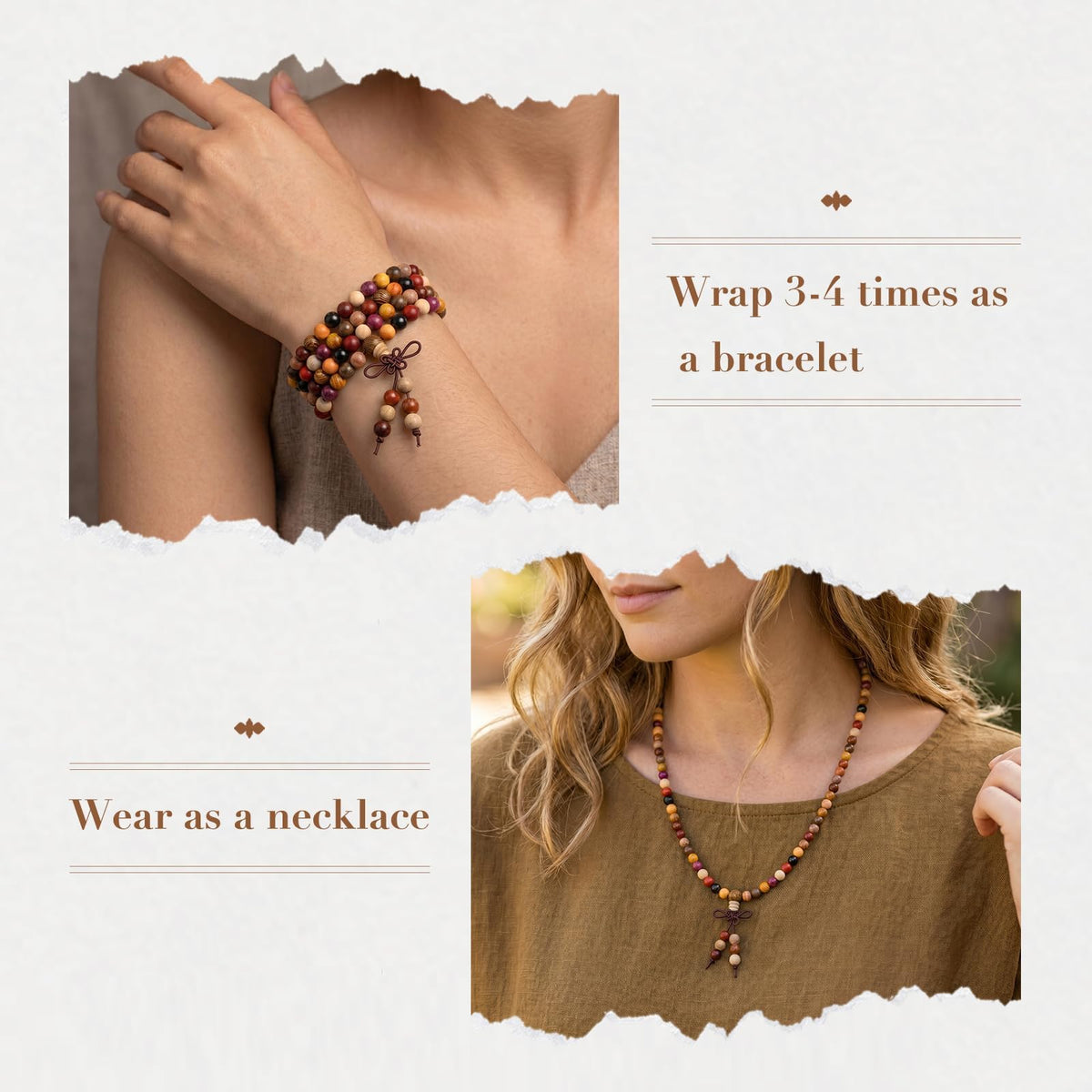 6mm 108 Beads Natural Wood Mala Necklace (Multicolored)