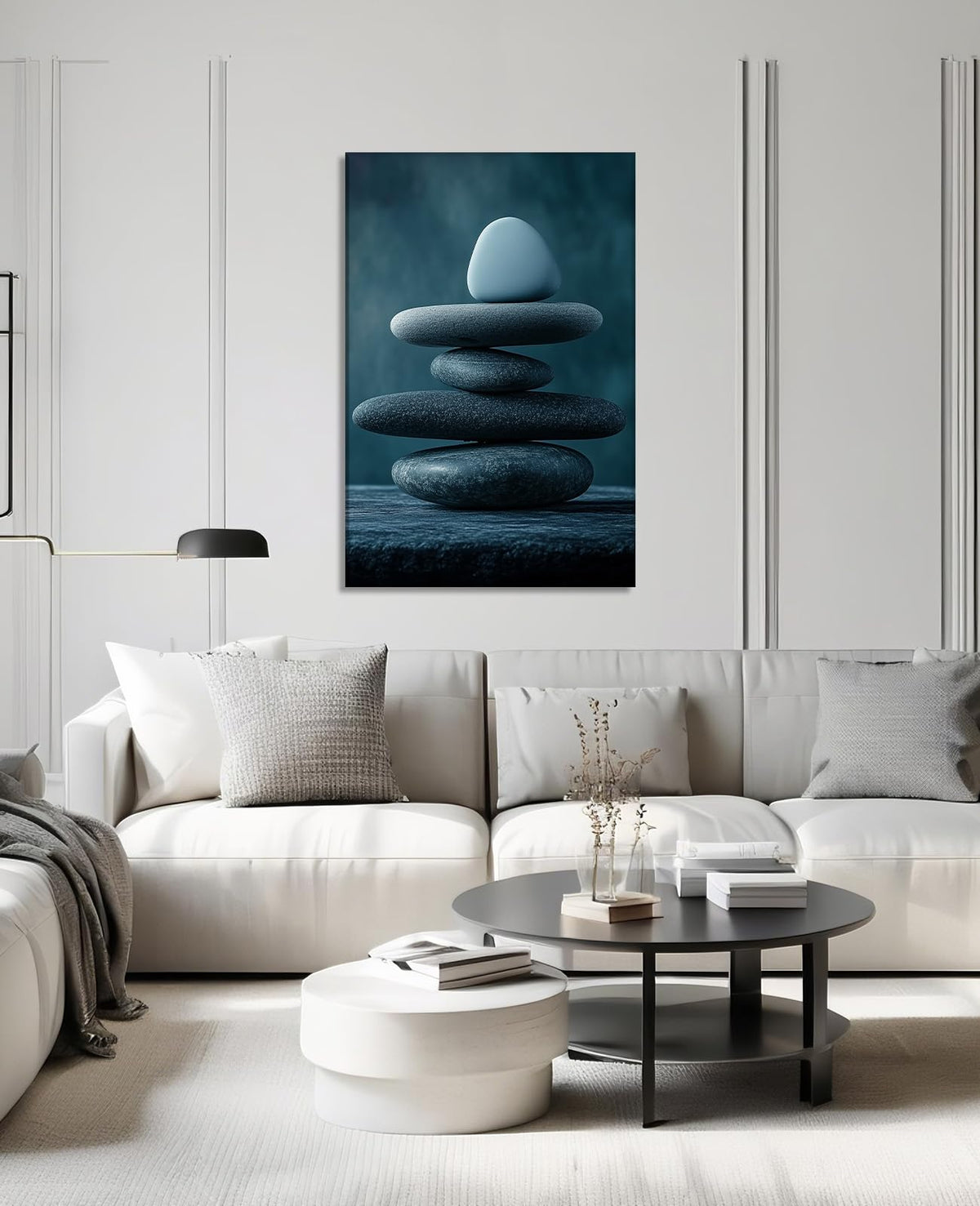 Zen Wall Art Balanced Rock Picture Spa Stone Painting Meditation Canvas Prints Spiritual Room Bathroom Living Room Office Wall Decor Framed (18"L x 12"W / L - Spa Stones)