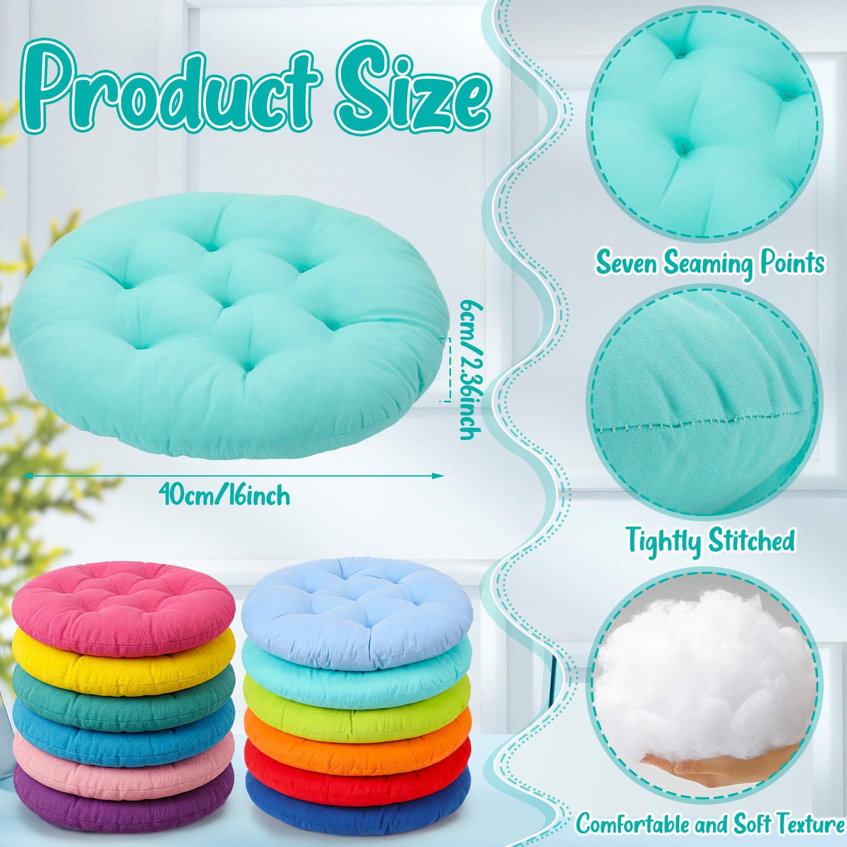 12 Pcs Round Floor Pillows Cushions Seating 16 x 16 Inches Floor Round Cushions for Kids Toddlers Flexible Reading Chair Pillows for Classroom Home School Playing Supplies (Classic Color)