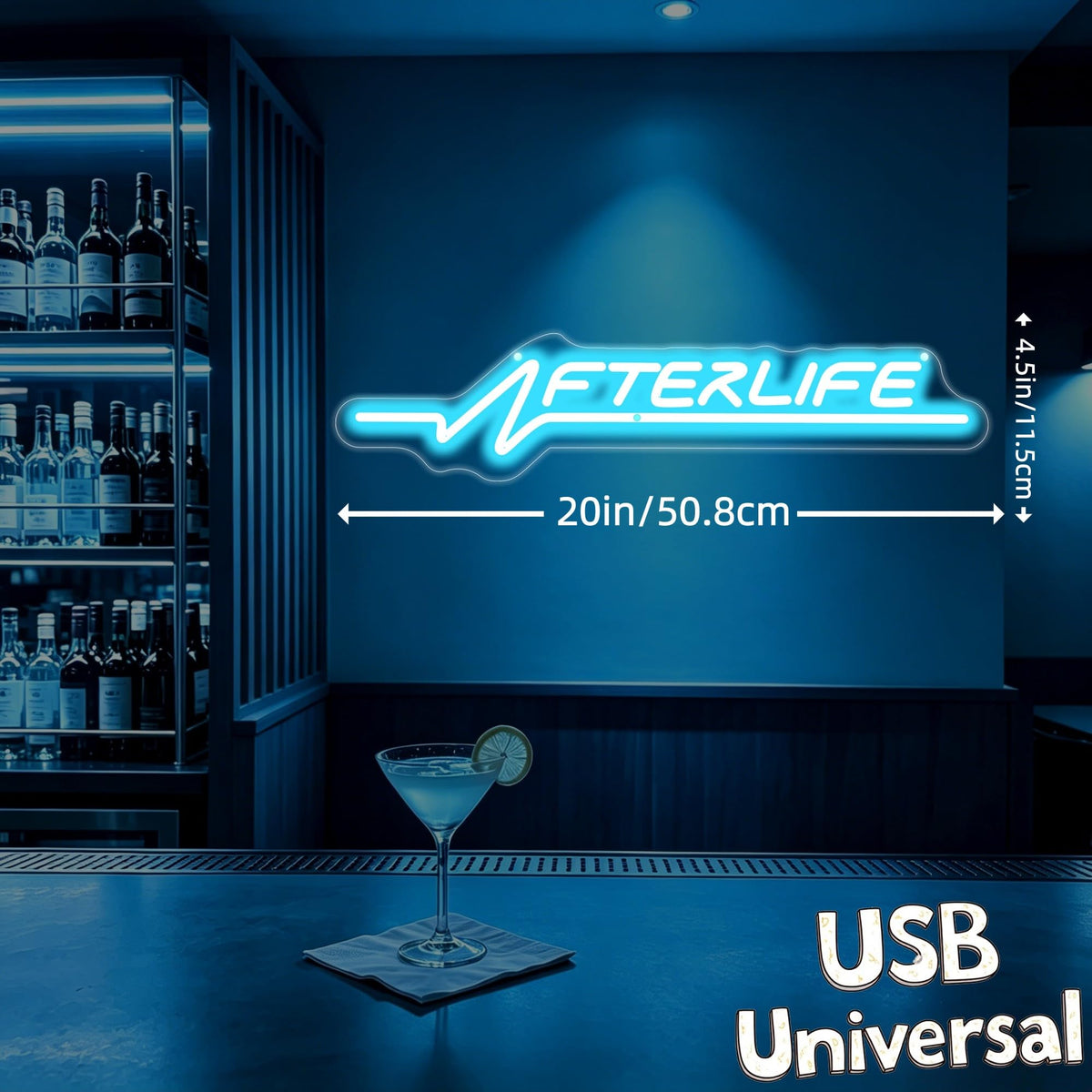 Futuristic Cyberpunk Neon Sign Game Room Wall Decor Man Cave (Afterlife-Ice Blue)