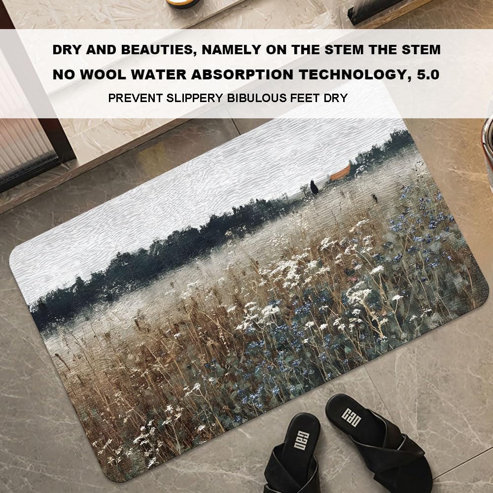 Bath Mat Bathroom Rug (Small White Blue Blossoms / 20 x 31 inches)