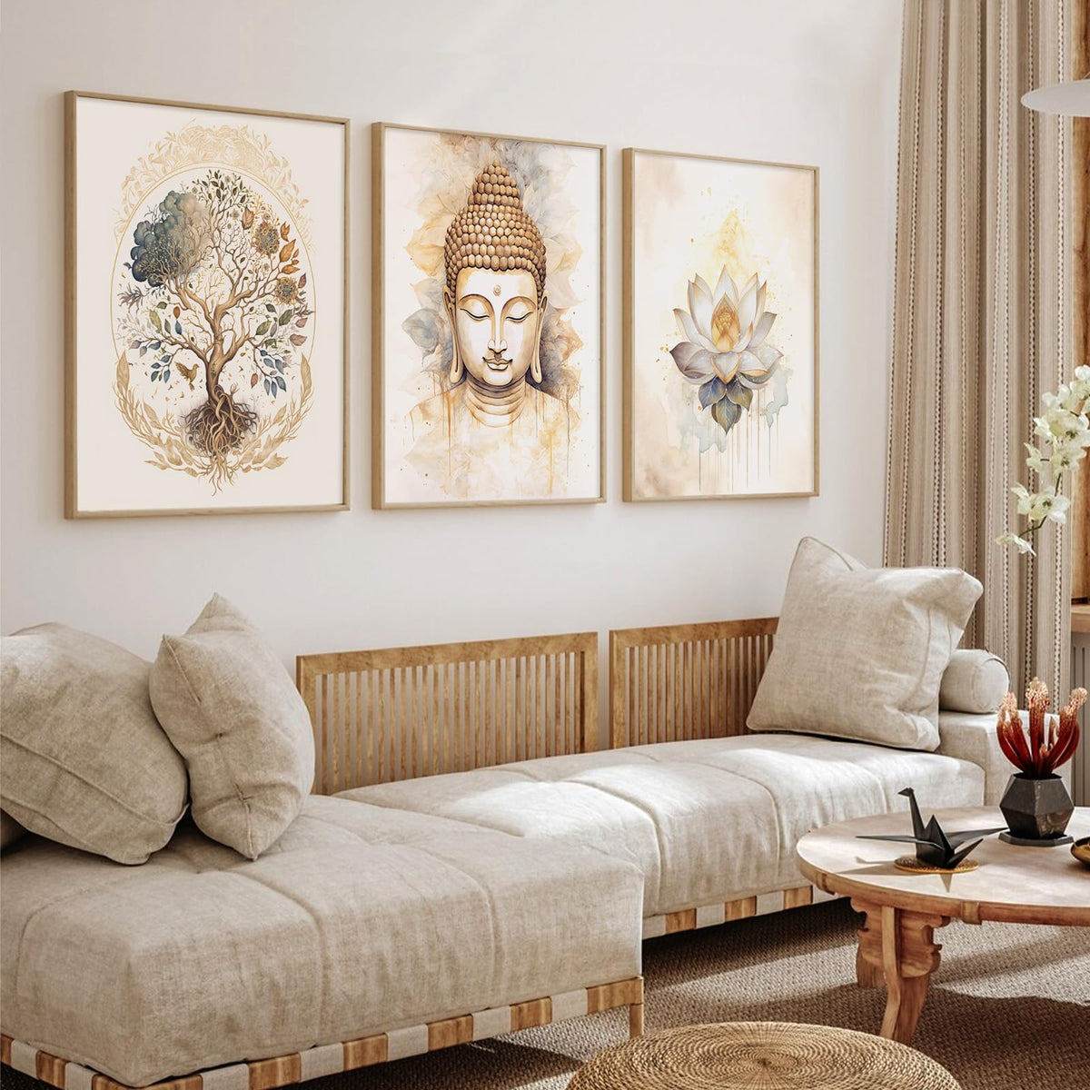 Zen Wall Art Decor Buddha Lotus Flower Artwork Tree of Life Canvas Painting Yoga Meditation Studio Wall Art Mindfulness Spiritual Energy Poster for Living Room Bedroom 8x10x3 Inch Unframed (8x10 Inch Unframed / Buddha Flower Prints)