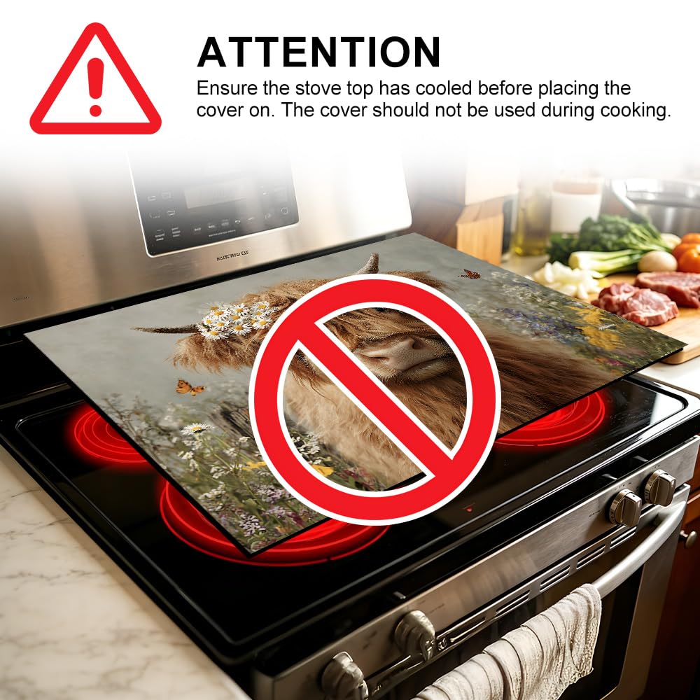 Highland Cow Glass Stove Top Cover 28x20 Inch Decorative Stove Cover (Colorful2093)