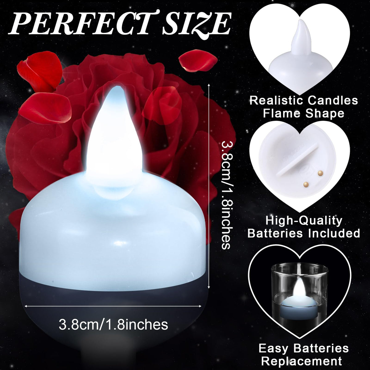 24 Pack Flameless LED Floating Candles 1.6''Water Activated (White)