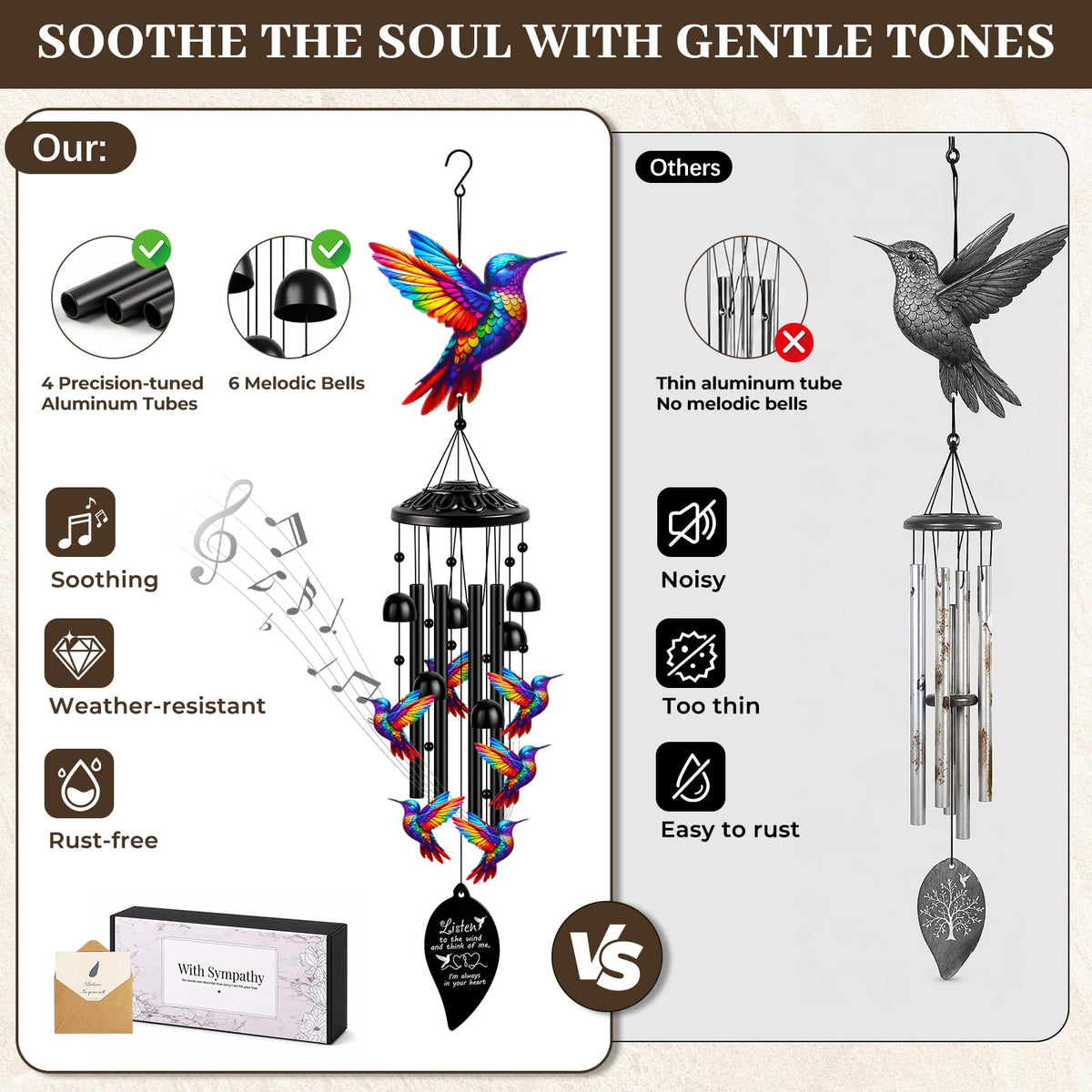 Metal Sympathy Wind Chimes for Loss of Loved One (Black)
