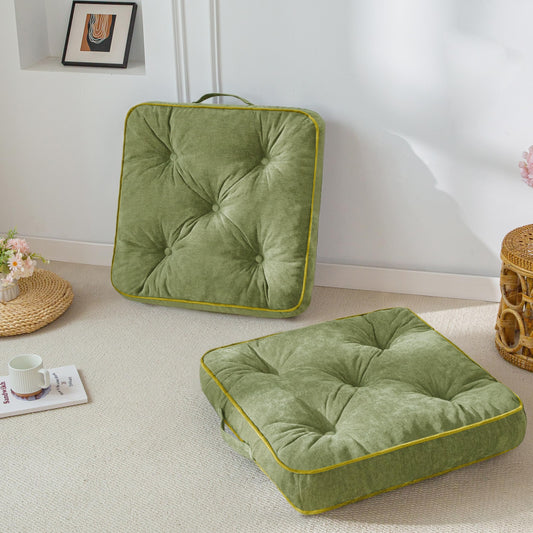 Large Floor Pillow Cushion for Adults (4" Thick(Pack of 2) / Square Green)
