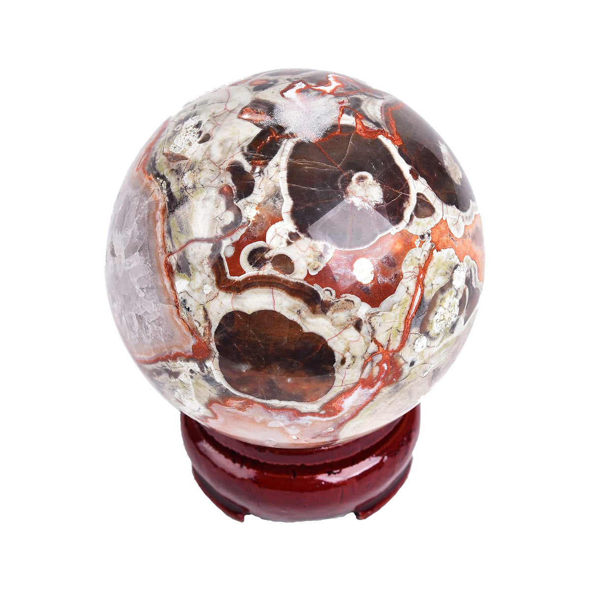 Crystal Sphere Money Agate Decorative Ball for Living Room Decor (Money Agate - Red / 2.8-3.2 IN)