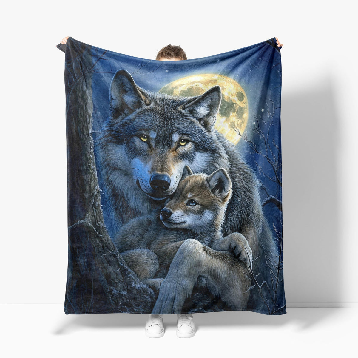 Wolf Fleece Throw Blanket Wildlife Wolves Gift Room Decor 50"x60" (Two Wolves / 50"X60")