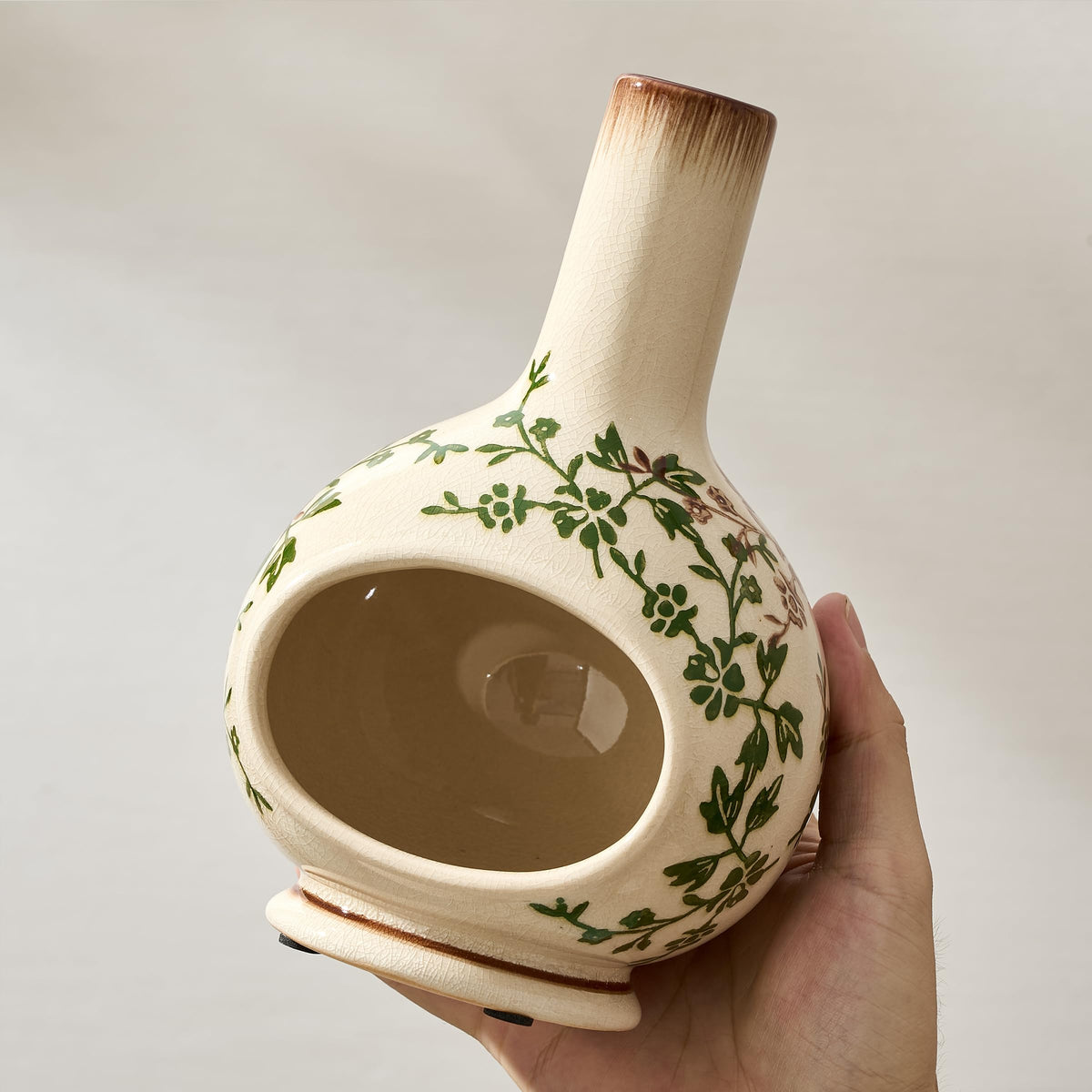 Handmade Ceramic Incense Holder (Green and Beige / 7.5 inches Tall)