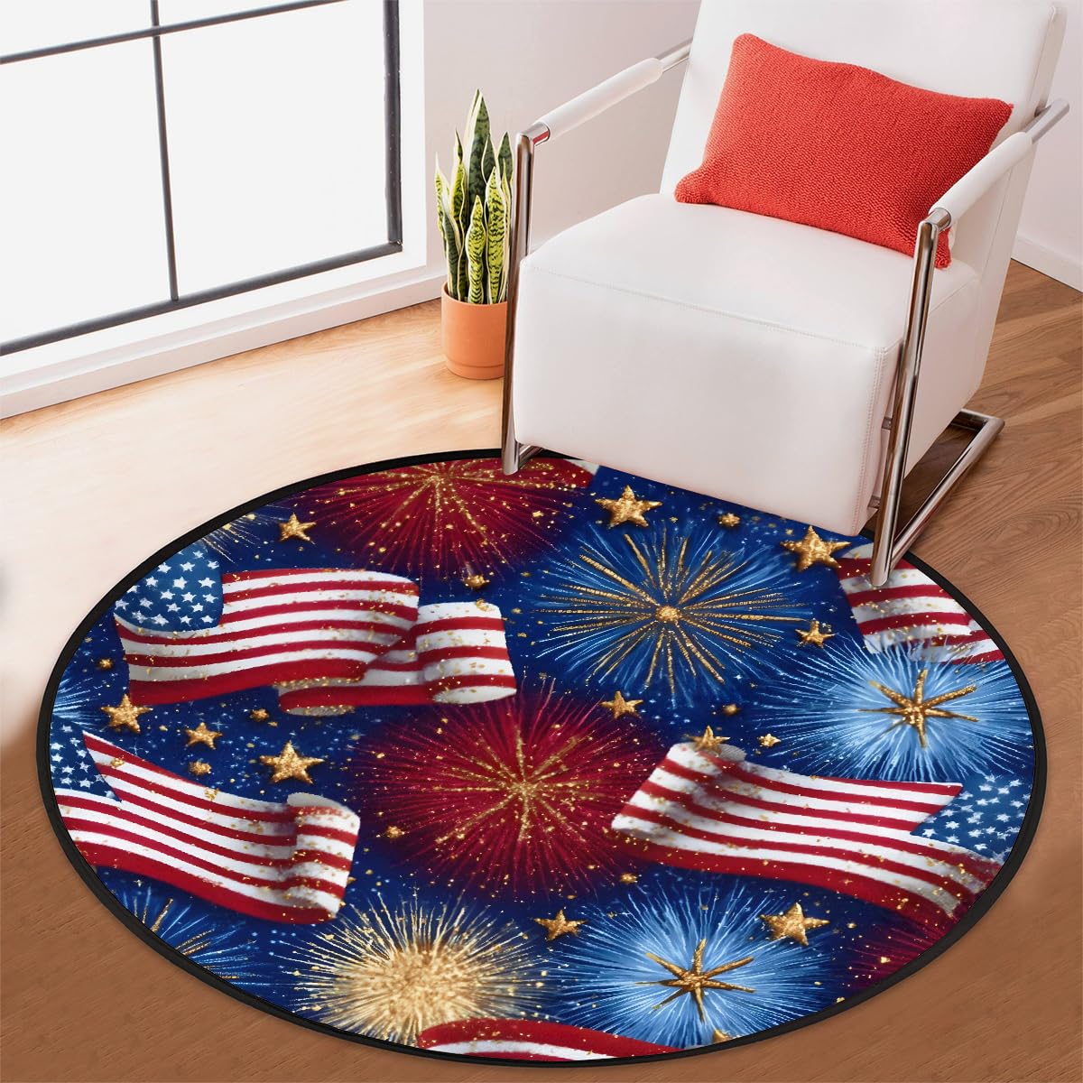 3 Ft American Flag Round Rug Circle Area Rugs Circular Door Mat for Indoor (Color32 / 3' (Round))