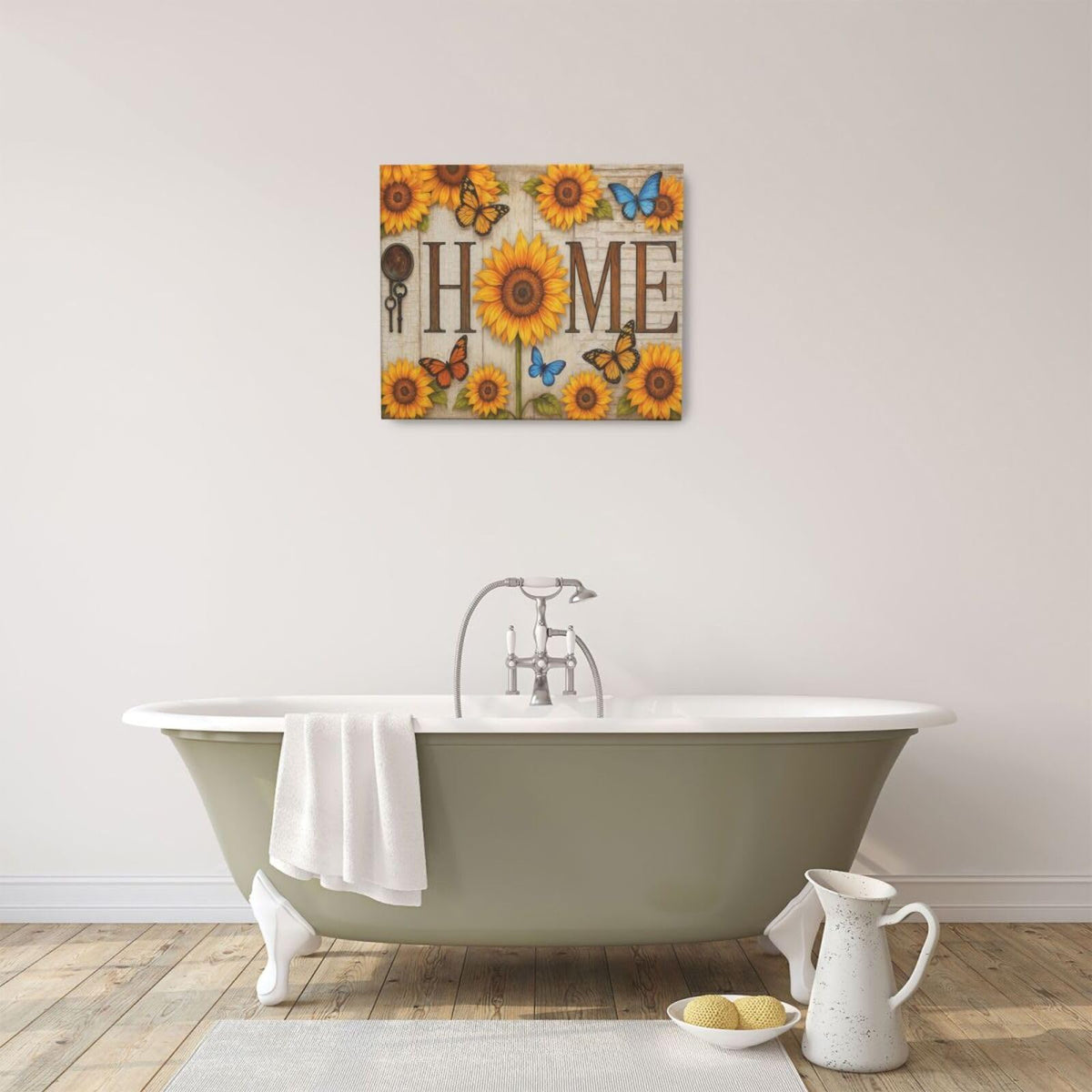 Farmhouse Sunflower Wall Art Rustic Home Butterfly Canvas Wall Decor Country Floral Pictures Paintings Prints Artwork Framed Decorations For Bathroom Bedroom Living Room Gifts 24" x 20" (Home / 24"L x 20"W)