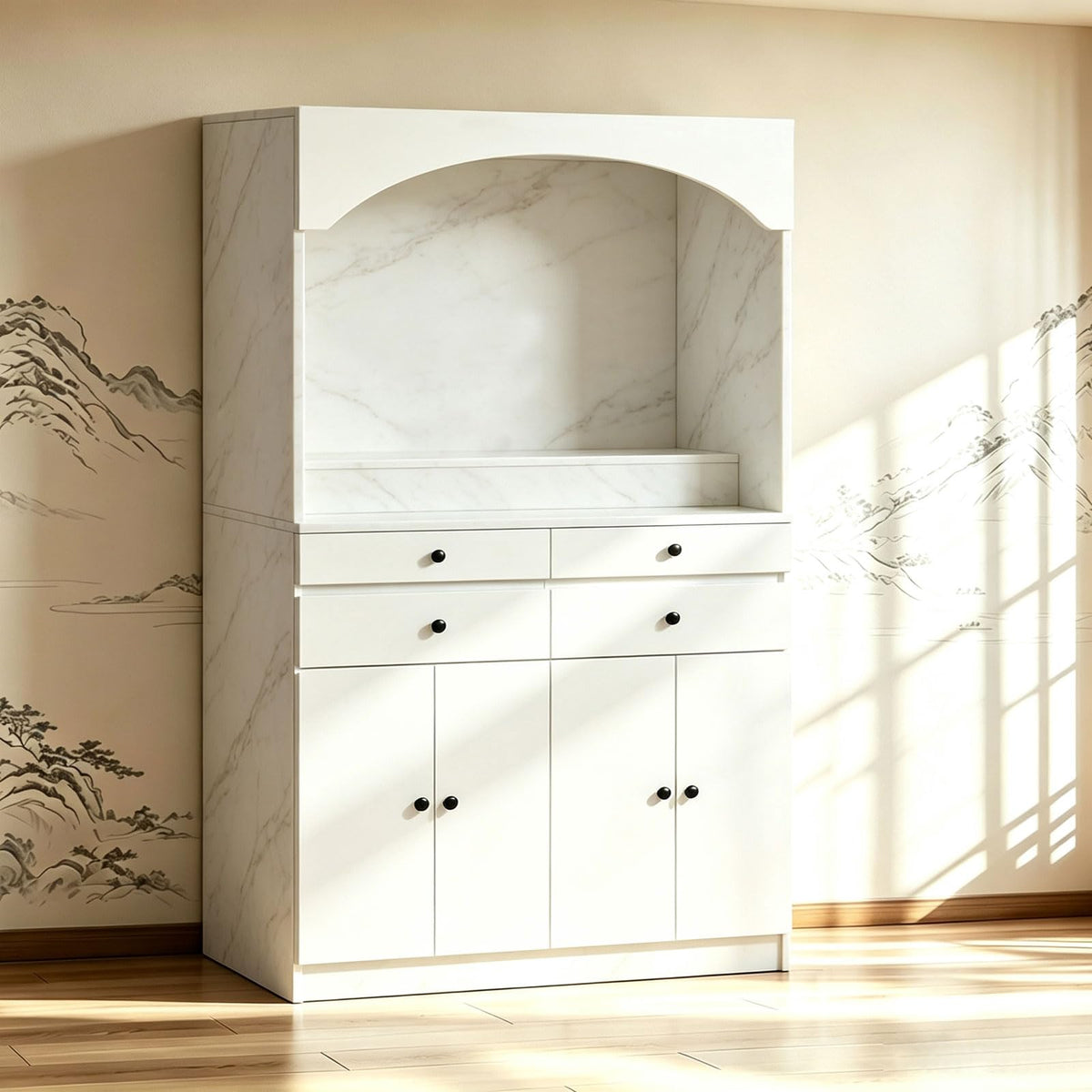 Altar Table Solid Wood (White+white Marble Vein / 55.1×15.7×65.4in)