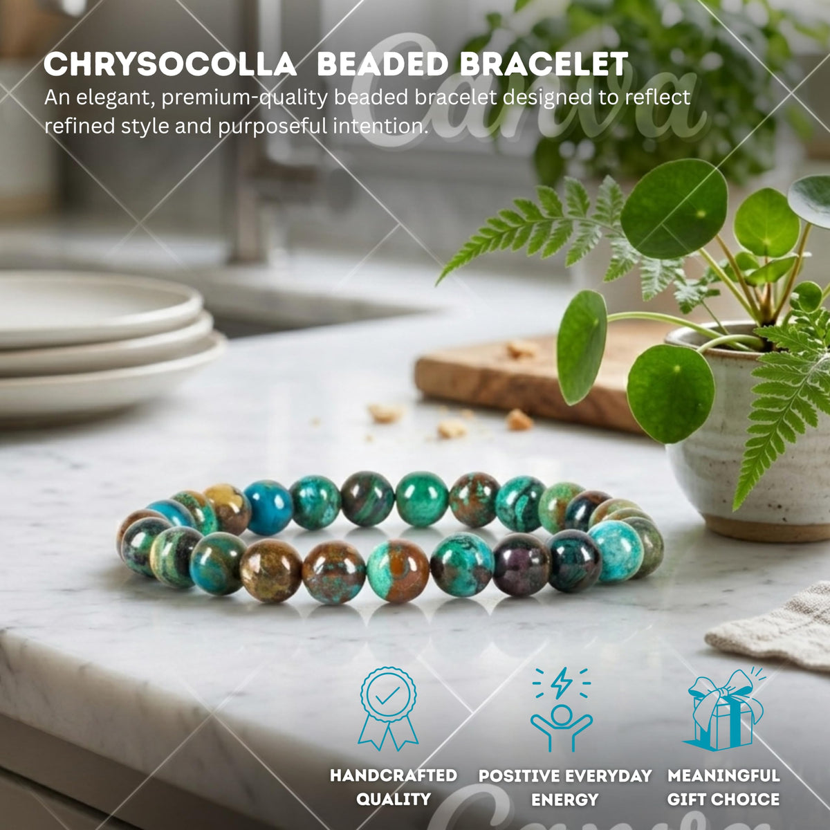 Chrysocolla Bracelet 8mm Beaded Bracelet (Chrysocolla / Large)