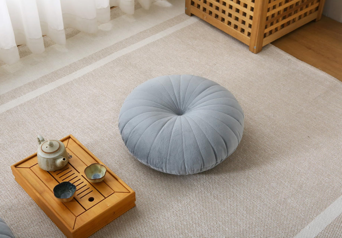 Floor Pillow Meditation Cushion Round Large Floor Pillows Seating for Adults (Grey / 18inches)