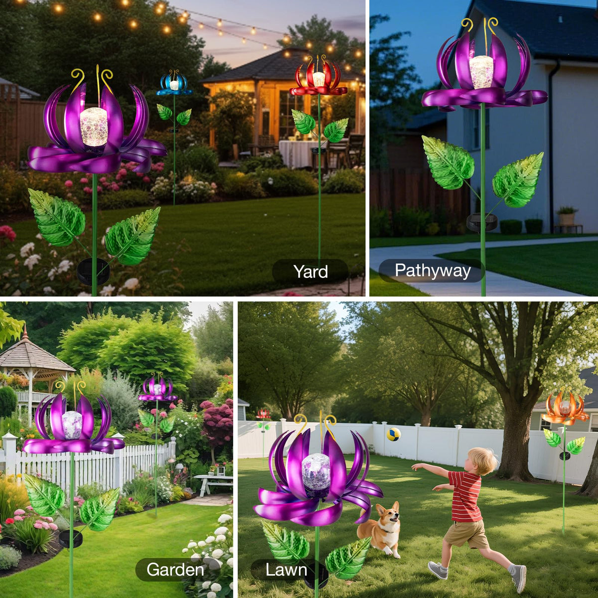 Garden Decor Solar Wind Spinners (Purple-large)