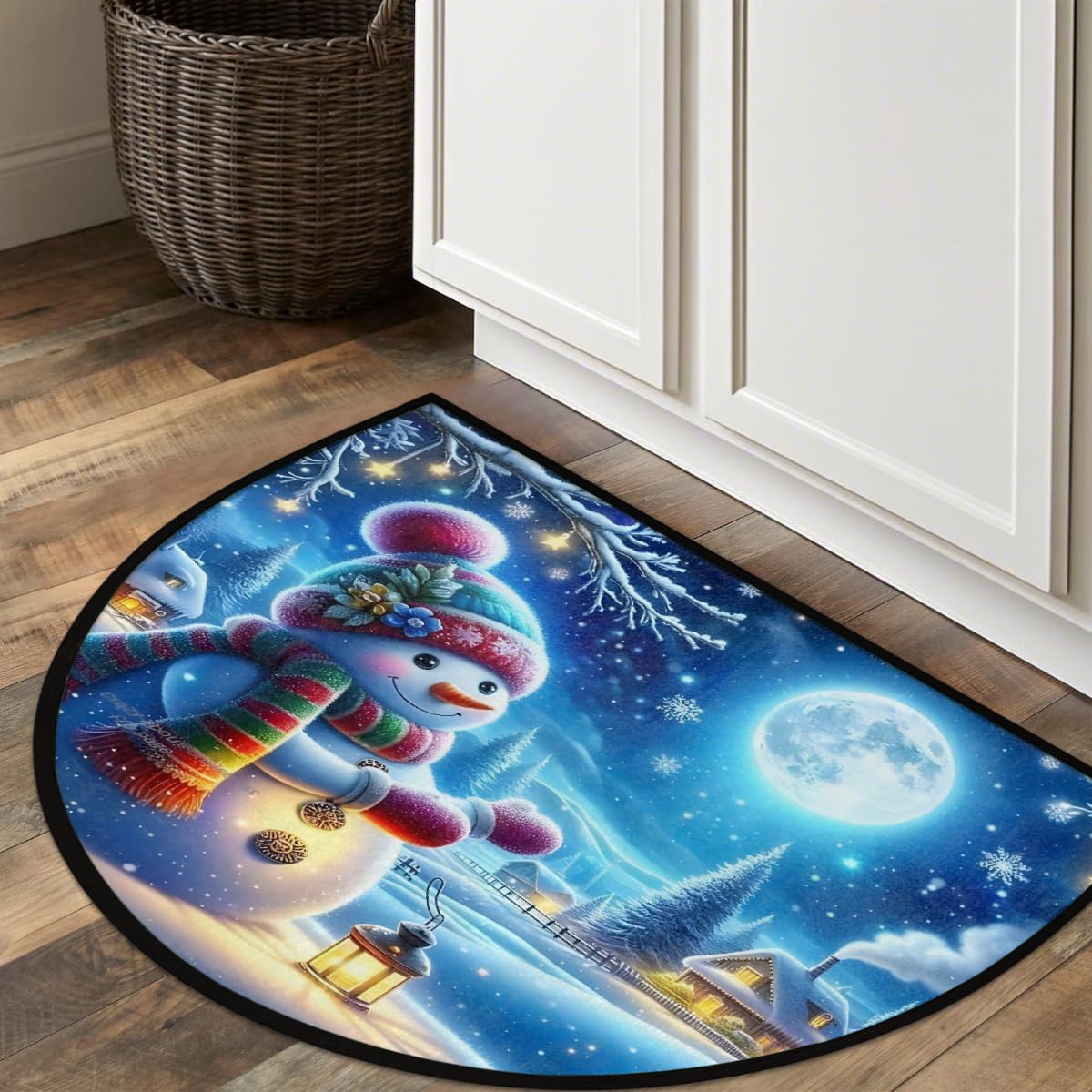 Snowman Half Round Door Mat Semi Circle Rug Half Moon Doormat (B:c-24)