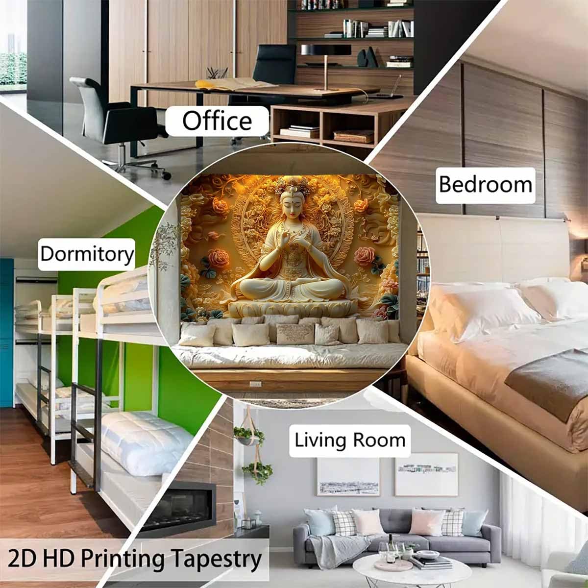 Sitting White Buddha Tapestry Wall Hanging Buddhist Statue With Flower Meditation Wall Decor Zen Art Psychedelic Indian Wall Blanket for Bedroom Living Room Home Decor (White / 90"L x 71"W)